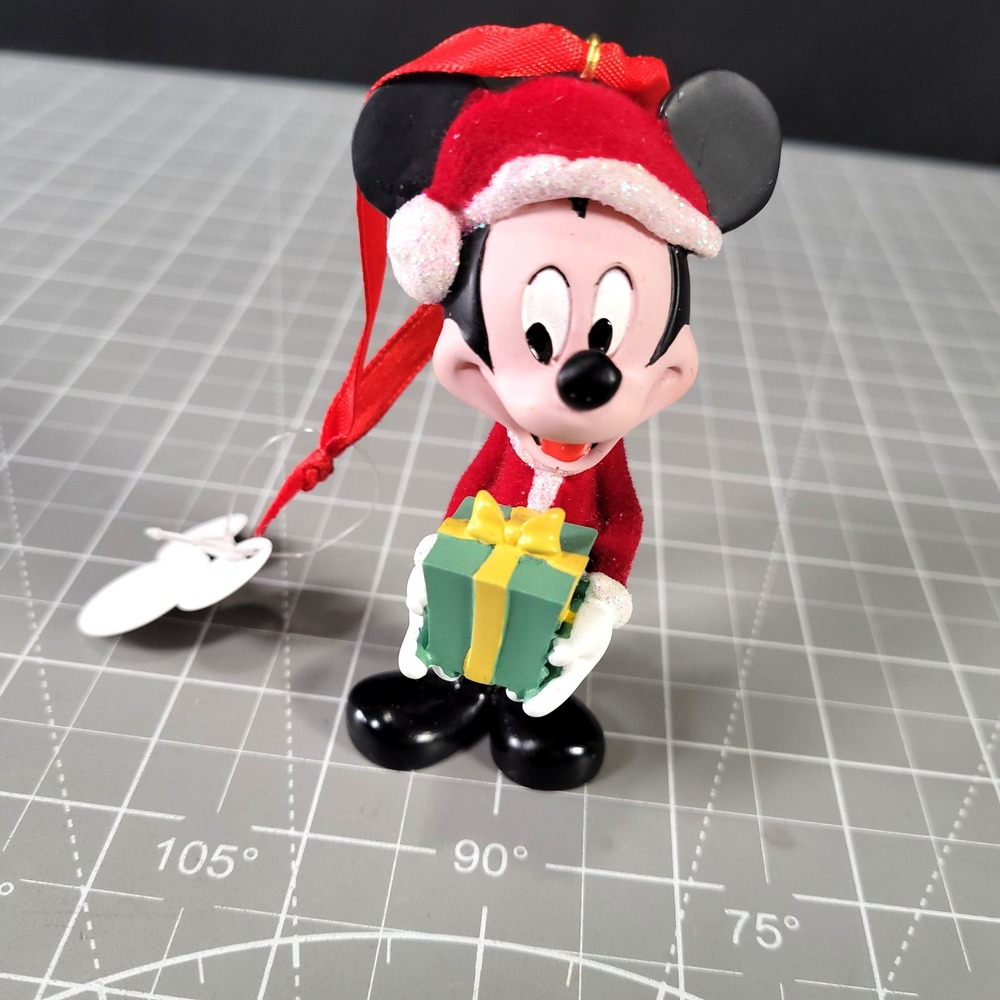 Disney Mickey Mouse Christmas Ornament Red Santa Suit Flocked Gift Holiday